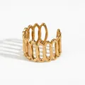 Minimalist gold-plated stainless steel ring featuring vertical wave hollow design - Gold Wave Hollow Style (KB656) / Gold