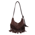 Brown bohemian faux suede tassel shoulder bag with long fringes and zipper closure - Fringe Hobo Bag / Brown