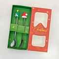 Christmas gift box with stainless steel spoon and fork featuring festive silicone charms - Silver Tree/Xmas Hat [2PCS] Machine Polished