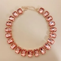 Pink rectangular crystal necklace with gold-plated adjustable chain link - Water Red