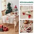 Christmas tablecloth with embroidered red bells and holly leaves on cream openwork fabric - 140*100cm / Bell Pattern