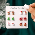 6-pair set of cute Christmas resin stud earrings featuring Santa, reindeer and snowman - Reindeer Snowman Christmas Tree Gingerbread House Santa Bear Set(SD62553)