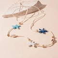 Bohemian handmade woven necklace with blue starfish pendants and natural sea shells - Blue Woven Cord Starfish Shell Necklace