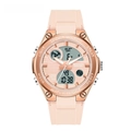 Pink silicone band and rose gold case sports watch with dual digital analog display - 6067 Sakura Pink Women's