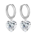 Elegant S925 sterling silver hoop earrings with clear faceted heart crystal pendants - 25-Silver Heart White Stone