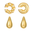 Golden C-shaped ear cuffs and teardrop stud earring set with polished metal textures - Twisted/Hammered/Water Drop Combo (14) / Mixed Gold 4-Piece Set