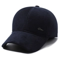 Gorra de béisbol de invierno azul marino con textura de punto y orejeras - Ajustable / Etiqueta de Letra de Metal Azul Marino