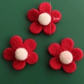 Handmade 3cm red felt flower ornament with beige center for Christmas DIY crafts - Red Flat Five-Petal Flower / 3 Pieces/Pack (3cm) / Red