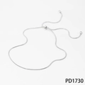 Adjustable silver snake chain bracelet with slider clasp and round bead pendants - Adjustable Snake Chain Necklace (PD1730) / Silver