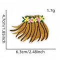 Size specifications of a hula skirt embroidery patch with pink and yellow floral details - Hawaiian Patch 15# (Hula Skirt)