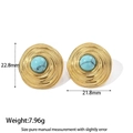Detail of bohemian round stud earrings with turquoise stones and spiral gold texture - DFE412 (Stud Earrings) / Gold/Turquoise