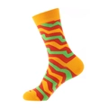 Mid-calf cotton socks featuring orange, red, and green herringbone wave patterns - One Size / 923 Orange Red Green Waves