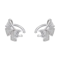 Detailed view of silver bow-shaped ear cuffs encrusted with sparkling zircon stones - Silver Butterfly White Zircon Ear Cuff