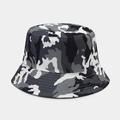 Detailed close-up of durable canvas camouflage bucket hat featuring a grey and white pattern - Black White Grey Camo (M-1#)