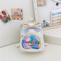 White quilted mini backpack for girls with rainbow sequin bow and iridescent pocket - White