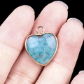 Blue natural stone heart pendant with gold plated frame and hanging ring detail - Blue Tinted Quartz Gold Edging