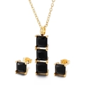 Set di gioielli in acciaio inossidabile dorato con pendente e orecchini in zircone nero - Oro (Quadrato Nero)