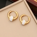 Elegant gold hoop earrings with sparkling white crystals displayed on a jewelry box - Round Style (5#Round)