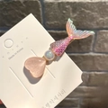 Pink glitter heart and iridescent mermaid tail hair clip on a gold metal base - Ice Heart Mermaid Tail / Pink