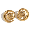 Golden spiral stud earrings with clear zircon stones and shiny 18K gold plated finish - Gold