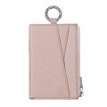 Pink lychee grain leather mini coin purse with metal ring and slim zipper slots - Light Pink