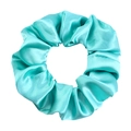 Detailed view of mint green satin scrunchie with silky texture and elegant pleats - Mint Green