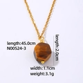 Golden chain necklace featuring a geometric brown natural stone pendant with dimensions - Gold + Tiger Eye