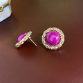 Vintage style gold earrings with purple gemstone and twisted metal frame for women - 73 Silver Pin-Rose Red (Stud)