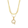 Double-layered 18K gold plated stainless steel necklace featuring letter Q zircon pendant - Letter Q Style