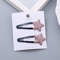 Set of two black metal snap hair clips with sparkling pink glitter stars for girls - Navy Blue Star Pair