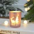 Frosted pink glass Christmas candle holder with elk and forest patterns for festive decor - Pink Snowing Deer / Small (5.5*6.5cm) / Pink
