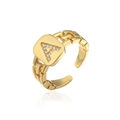 Anello regolabile dorato con lettera A e micro-pavé di zirconi su base quadrata - Lettera A / Aperto Regolabile