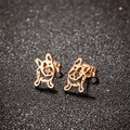 Polished rose gold stainless steel hollow pug dog stud earrings on a dark background - French Bulldog Shape (685) / Rose Gold