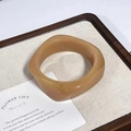 Minimalist wide caramel resin resin bangle in a rounded square design for women - Geometric Rhombus / Inner Diameter 65mm / Coffee Pink Swirl