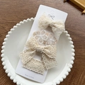 Set of 4 cream lace bow and floral embroidery hair clips for girls on display card - Knotted Bow Lace Flower Clip