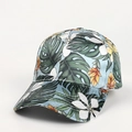 Detail of tropical palm leaf and plumeria floral print on a light blue baseball cap - Adjustable / Light Blue (Tropical Plant Print)