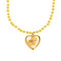 18K gold-plated stainless steel heart locket necklace with yellow beads and dried flowers - Heart Flower Locket / Gold/Yellow