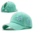 Casquette de baseball en coton menthe délavé avec écusson étoile et trou de queue de cheval - Vert menthe