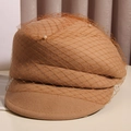 Camel wool beret hat with orange mesh and pearl accents, vintage newsboy style for women - Pearl Veil Newsboy Cap / Camel