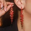 Elegant long red rhinestone tassel earrings with geometric gold alloy drop frame - Gold Multi-Layer Geometric Red Rhinestone Tassel Earrings DTE1616632GL-R