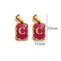 Goldener gewellter Anhänger mit magentafarbener Emaille und Buchstabe C, 25x11mm - Buchstabe C