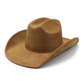 Sombrero de vaquero clásico marrón de ante sintético con ala ancha y corona con hendidura - M (56-58cm) / Caqui