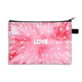 Pink watercolor Valentine's Day makeup bag with white arrow patterns and LOVE print - Cupid's Sword