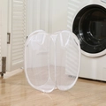 Foldable mesh laundry basket in white color with durable side handles for home storage - White / Standard (30x30x46cm)