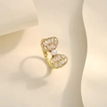Elegant gold open ring featuring a double fan design with zircon stones and a central pearl - Gold JZ1065 (Fan Shape Bow Pearl)