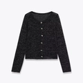 Sparkly black knit cardigan with decorative bow metal buttons and long sleeves - S