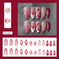 3D roosrode gradiënt Franse kunstnagels met parelblemen, set van 24 stuks ontwerp - Fantasie Stijl (Z1245) / Rose Rood Gradiënt
