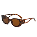 Retro oval sunglasses featuring brown tortoiseshell frames and geometric hollow temples - Tortoise Shell Frame