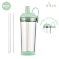 Detailed view of 850ML Tritan boba cup set with straw, brush and magnetic handle - 850ml / Pale Green