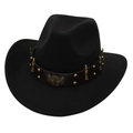 Cappello da cowboy classico in feltro nero a tesa larga con stemma aquila e pelle - Adulto [56-58cm] / Nero (Decorazione a Proiettile)